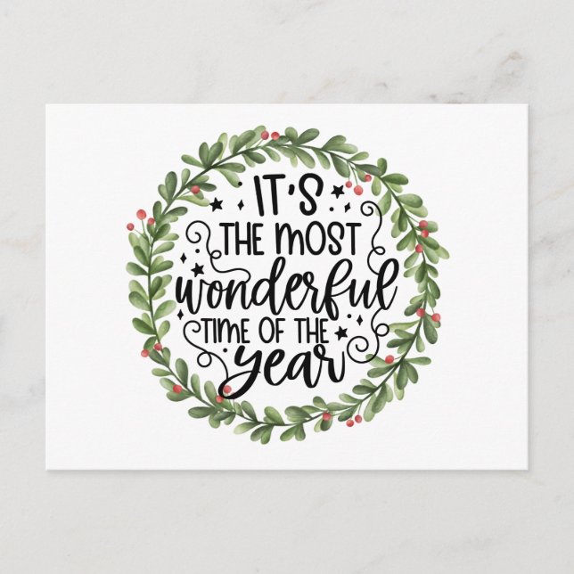 Most Wonderful Watercolor Wreath Holiday Postcard (Front)