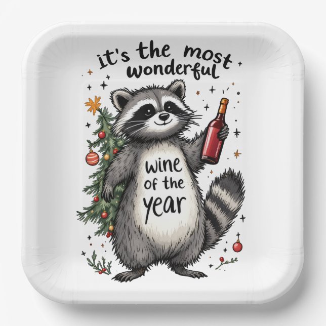 Most Wonderful Wine of the Year Raccoon  Paper Plate (Front)