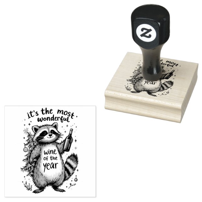 Most Wonderful Wine of the Year Raccoon  Rubber Stamp (Stamped)