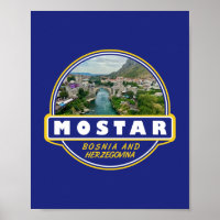 Mostar Bosnia and Herzegovina Travel Art Emblem
