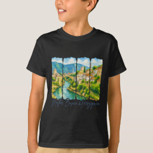 Mostar Bosnia And Herzegovina Travel Trip Brushstr T-Shirt