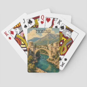 Mostar Bosnia Old Bridge Stari Vintage Travel Playing Cards