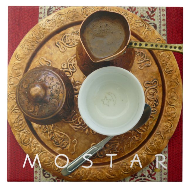 Mostar Bosnian coffee set ceramic tile (Front)