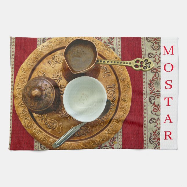 Mostar Bosnian coffee set tea towel (Horizontal)