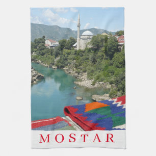Mostar mosque view tea towel