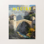 Mostar Stari Most Travel Oil Painting Art Vintage Jigsaw Puzzle<br><div class="desc">Mostar travel design in a renaissance art style. It’s known for the iconic Stari Most (Old Bridge),  a reconstructed medieval arched bridge.</div>