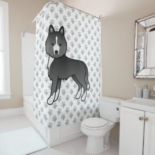 Mostly Black Siberian Husky Cute Cartoon Dog