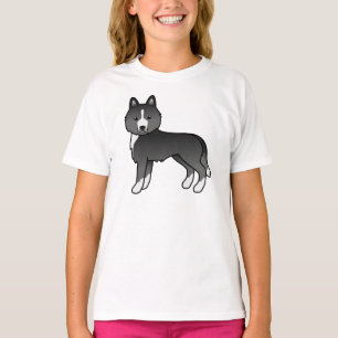 Mostly Black Siberian Husky Cute Cartoon Dog T-Shirt