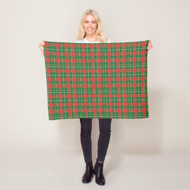 Mostly Christmas Plaid red, gold, white Fleece Blanket (In Situ)