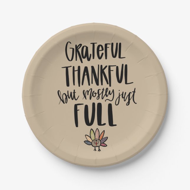 Mostly Just Full Thanksgiving Plate. Paper Plate (Front)