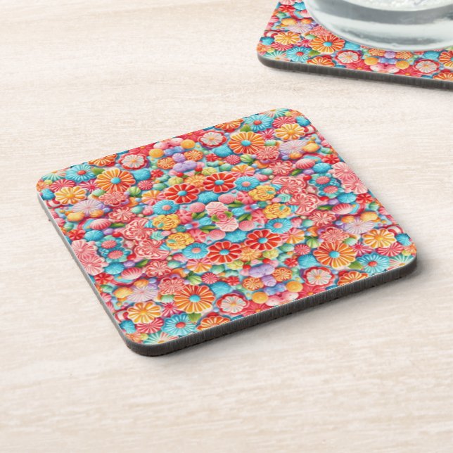 Mostly pink floral pattern design coaster (Left Side)