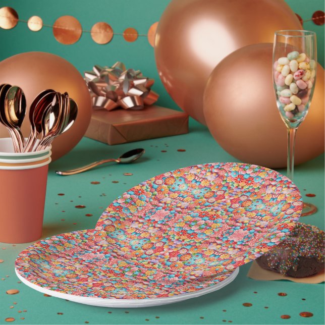 Mostly pink floral pattern design paper plate (Multi)