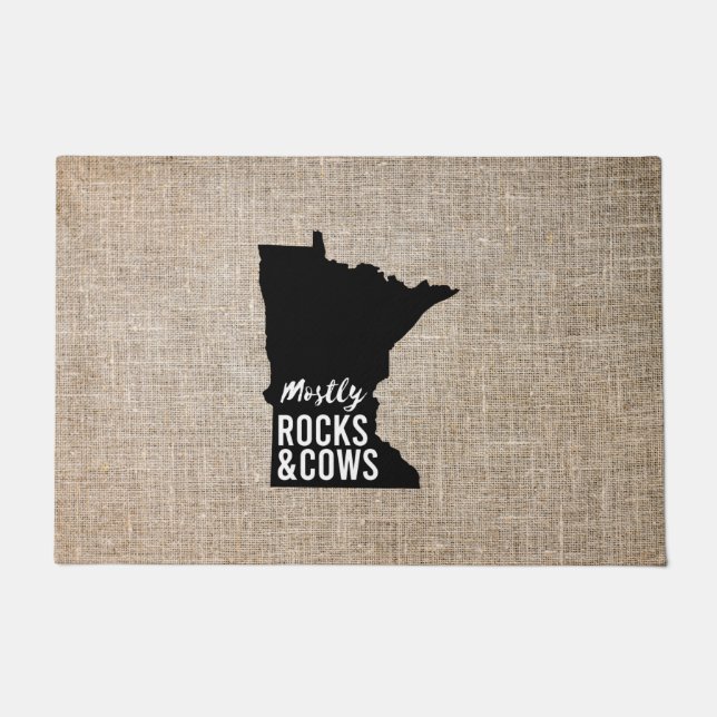 Mostly Rocks and Cows Funny Minnesota Doormat (Front)