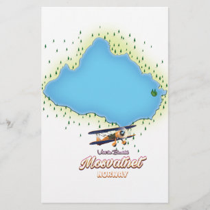 Mosvatnet Norway lake map art print. Stationery