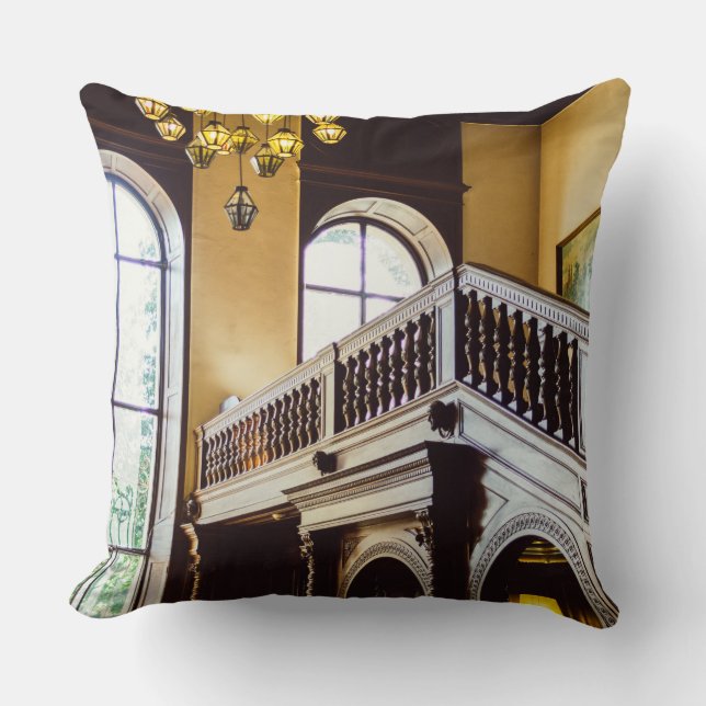 Moszna Castle Wooden Interior Architecture Throw Pillow (Front)