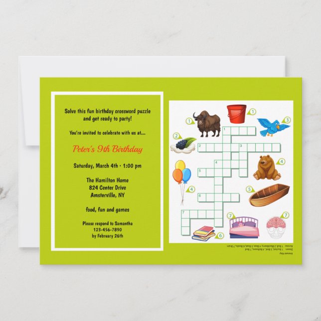 Mot Croisé Puzzle Invitation Anniversaire (Devant)