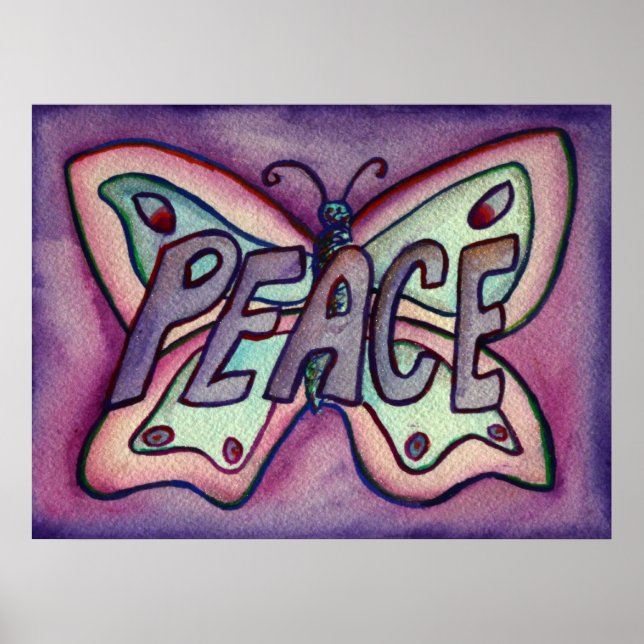 Mot de Paix Papillon violet Art Imprimer Posters (Devant)