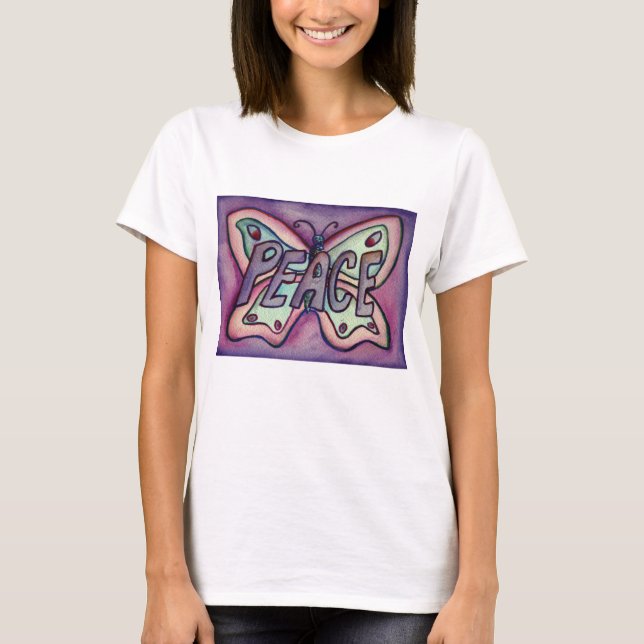 Mot de Paix Papillon violet T-shirts d'Art Personn (Devant)
