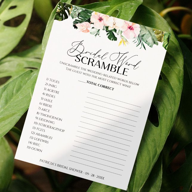 Mot nuptiale Jeu Tropical Floral carte (Créateur téléchargé)