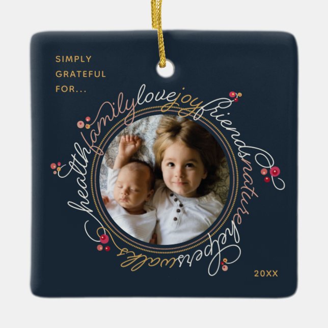 Mot photo Gratitude Wreath Ornement personnalisé (Devant)