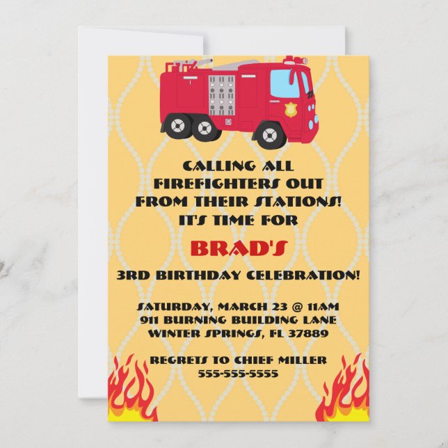 Moteur de camion feu mûre Invitation fête d'annive (Devant)