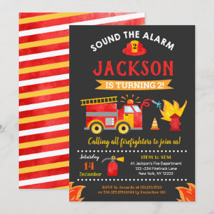 Moteur d'incendie Camion d'anniversaire Invitation