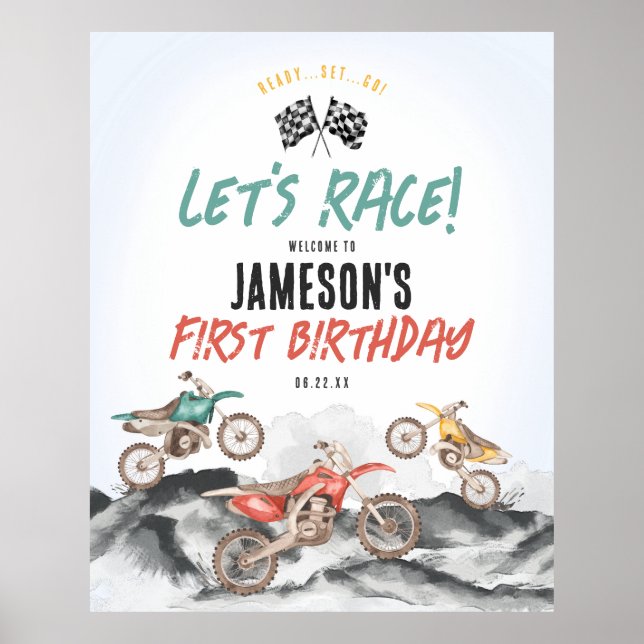Moteur Dirt Vélo Garçon Affiche de bienvenue fête  (Devant)