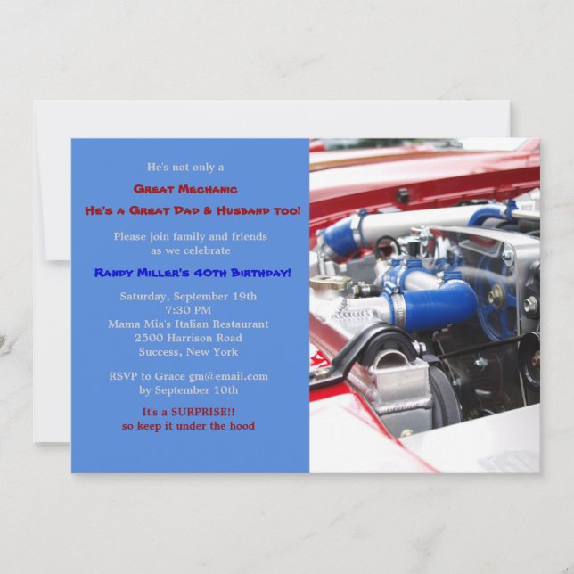 Moteur Masculine Anniversaire Fête Invitation (Devant)