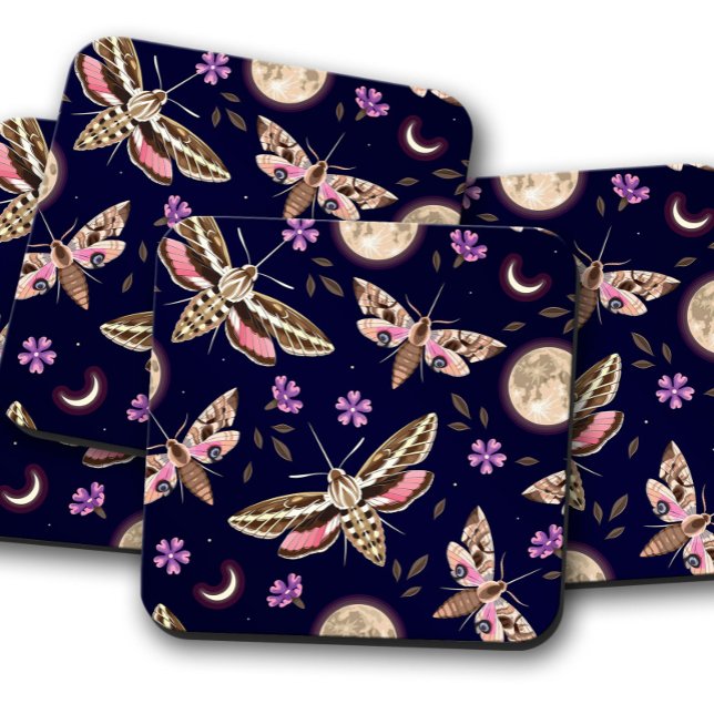 Moth à fleurs violettes | Dessous de verre de lièg (Créateur téléchargé)