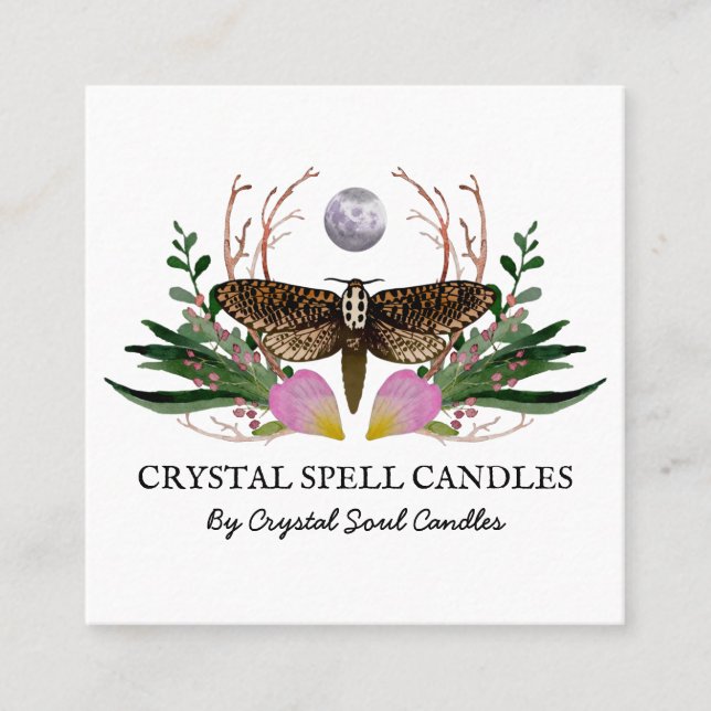 Moth And Moon Candle Intention Spell Square Business Card (Front)