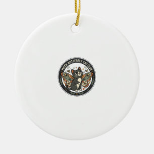 Moth Butterfly Cat POD Vector Art - Moth Butterfly Ceramic Ornament