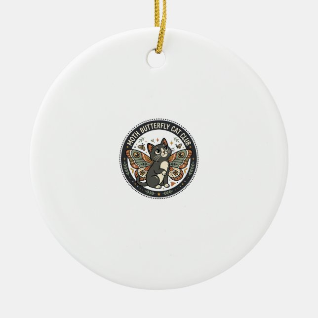 Moth Butterfly Cat POD Vector Art - Moth Butterfly Ceramic Ornament (Front)