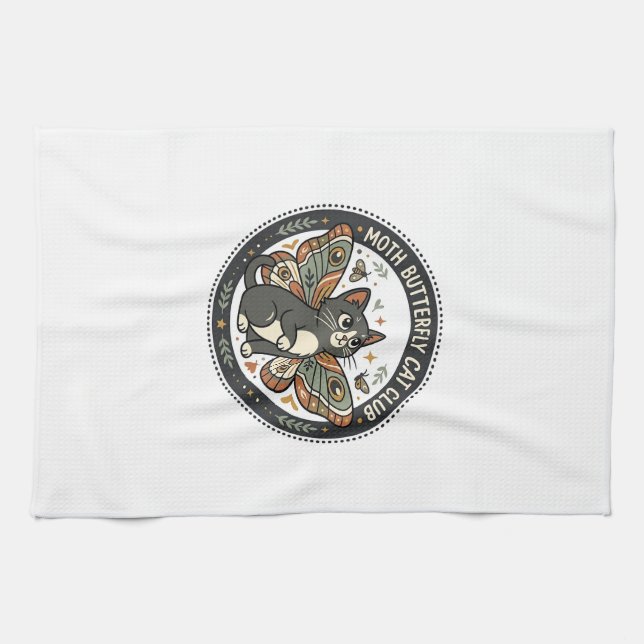 Moth Butterfly Cat POD Vector Art - Moth Butterfly Kitchen Towel (Horizontal)