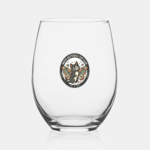 Moth Butterfly Cat POD Vector Art - Moth Butterfly Stemless Wine Glass