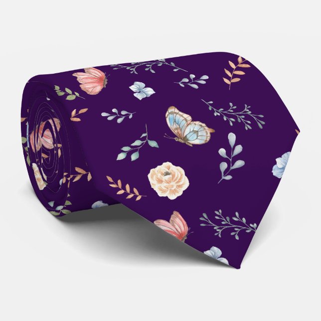 Moth Butterfly Pattern Tie (Rolled)