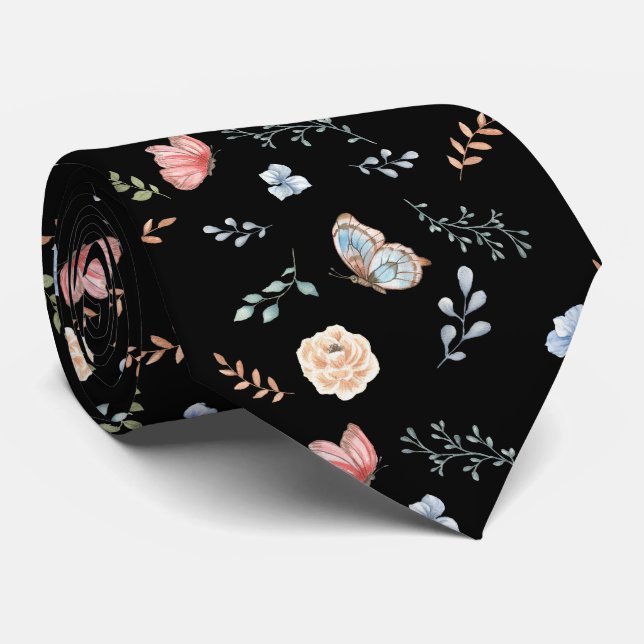 Moth Butterfly Pattern Tie (Rolled)
