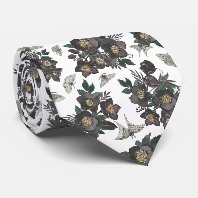 Moth Butterfly Pattern Tie (Rolled)