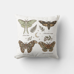 Moth Collection Vintage Entomology Dark Cottagecor Throw Pillow