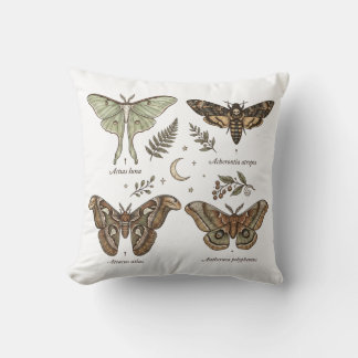 Moth Collection Vintage Entomology Dark Cottagecor Throw Pillow
