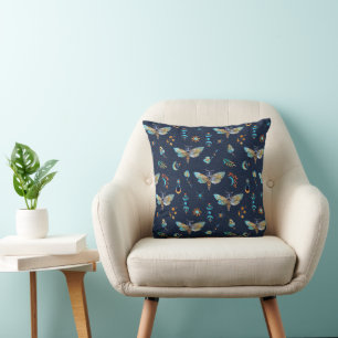 Moth Floral Pattern Throw Pillow
