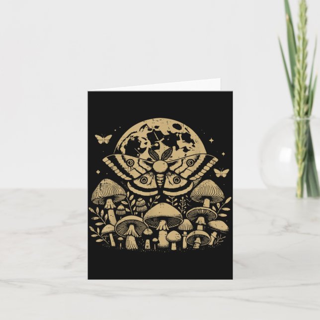 Moth Full Moon Mushroom Boho Aesthetic Occult Men  Card (Front)