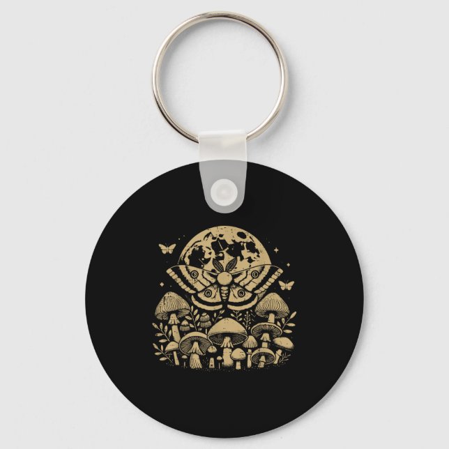 Moth Full Moon Mushroom Boho Aesthetic Occult Men  Keychain (Front)
