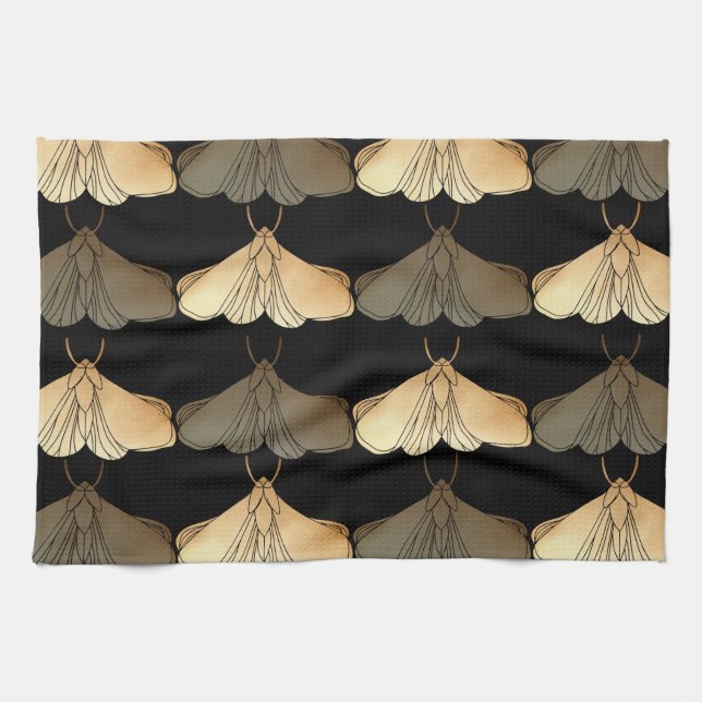 Moth in gold pattern kitchen towel (Horizontal)