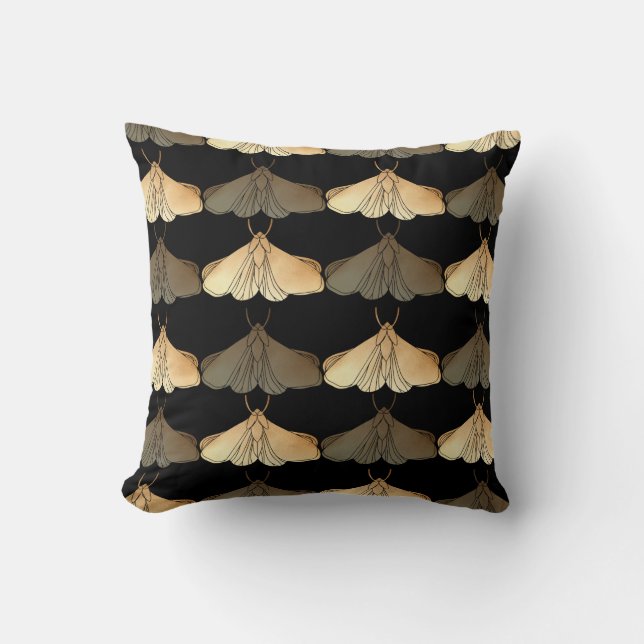 Moth in gold pattern throw pillow (Front)