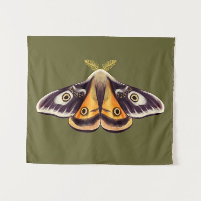 Moth Insect Art Goblincore Saturnia Witchy Green Tapestry (Front (Horizontal))