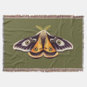 Moth Insect Art Goblincore Saturnia Witchy Green Throw Blanket