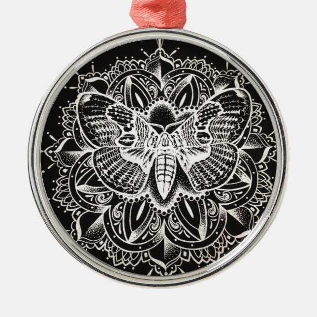 Moth Mandala Metal Ornament (Front)