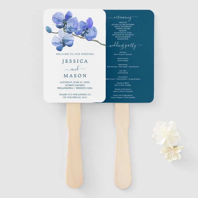 Moth Orchid Wedding Program Fan (Front and Back)