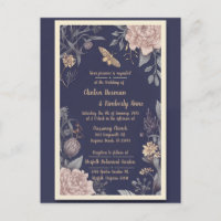 Moth, Rose & Thistle Wedding Invitation Postcard