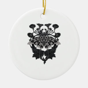 Moth Talisman - Whimsigoth Drawing - White Version Ceramic Ornament